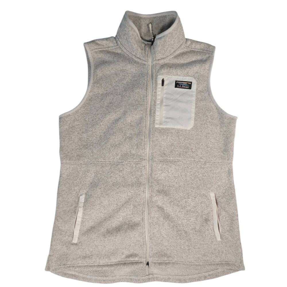 L L Bean Women Vest Sz XL Gray Fleece Mock Neck Full Zip Sleeveless Outdoor
